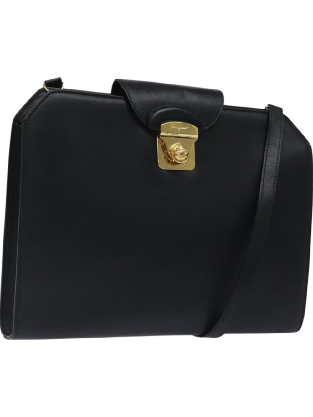 Salvatore Ferragamo Shoulder Bag Leather Black Gold